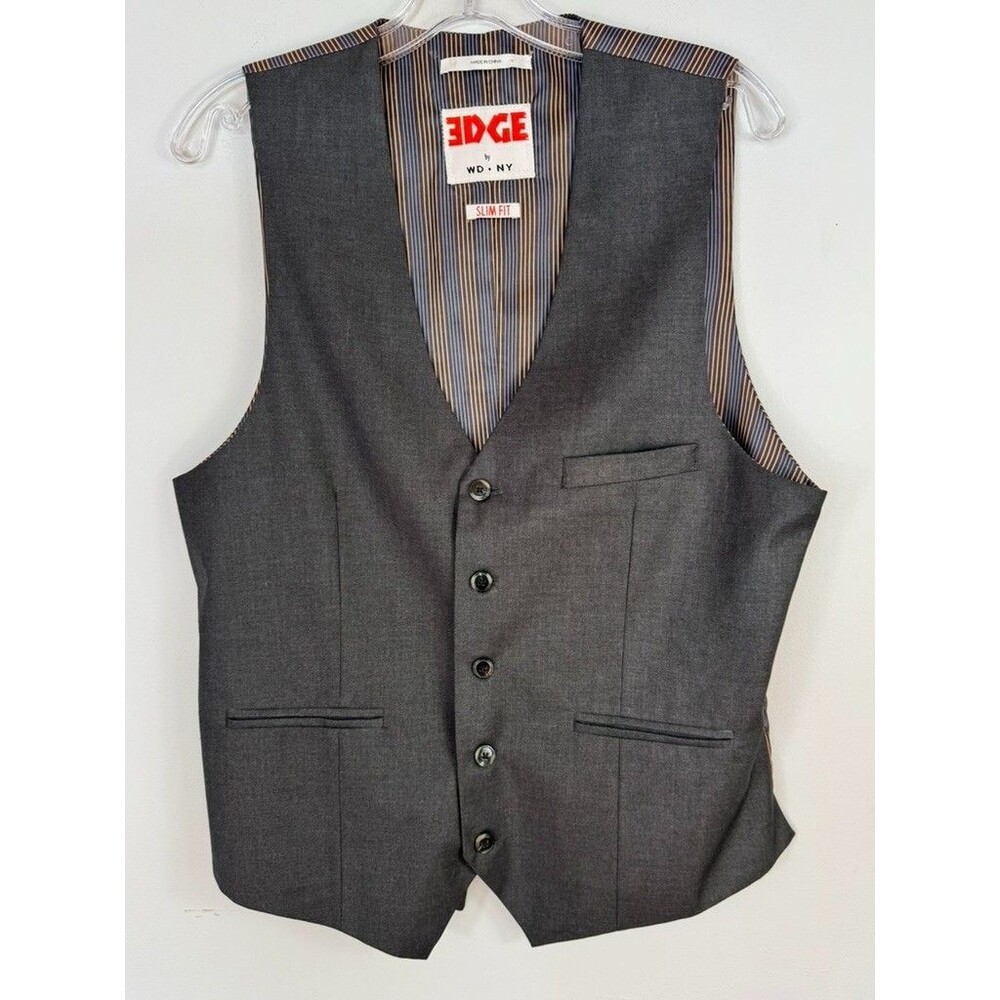 Edge WDNY Grey Mens Vest Size M Suit Dress Waistcoat Y2K